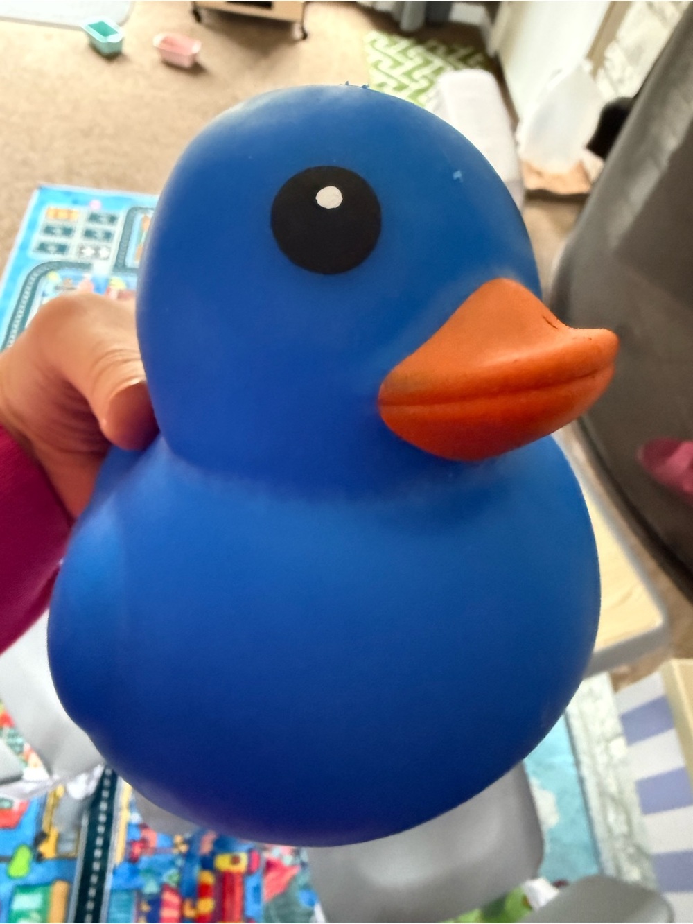Blue Rubber Duck Toy with Orange Beak - Classic Bath Squeaky Toy